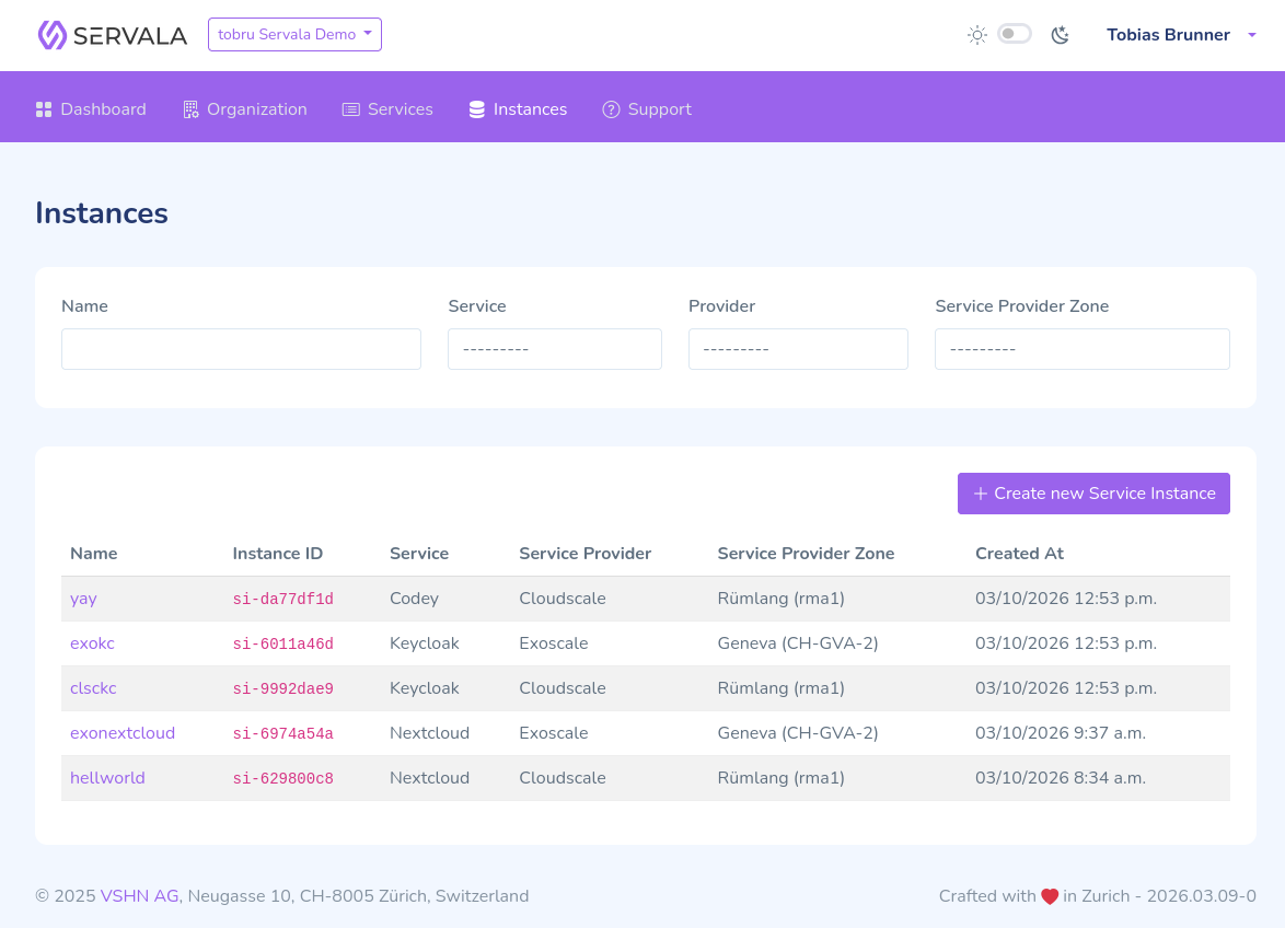 Instance listing