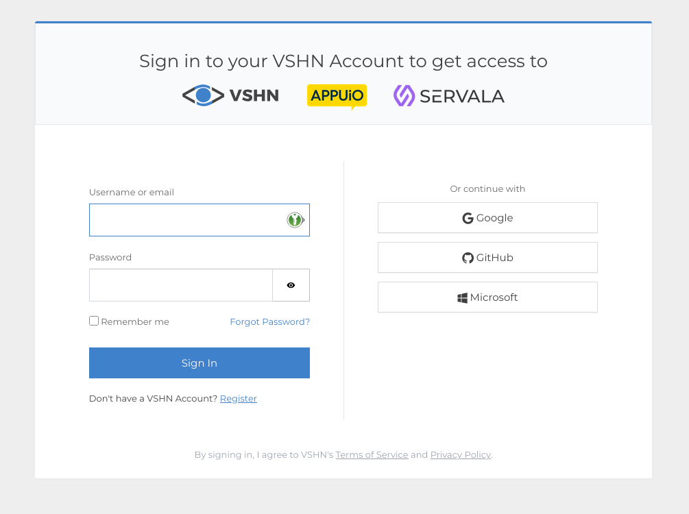 VSHN Account login