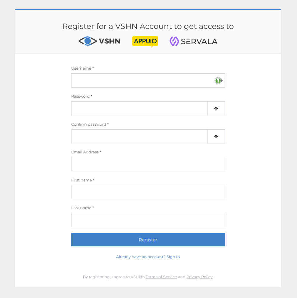 Registration page